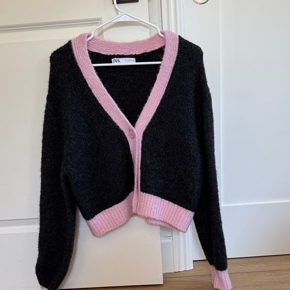 Zara Black and Pink Cardigan Sweater